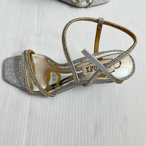 BADGLEY MISCHKA UNITY Wedge Heels Open Toe Crisscross Strap Summer Glam Sandals - Picture 3 of 6